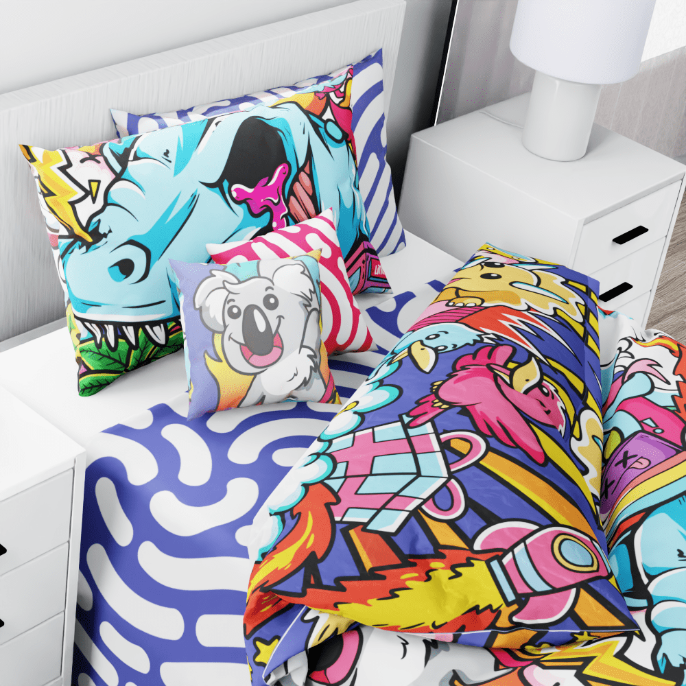 Dinosaur Graffiti Reversible Duvet Bed Set - Kidz Bedding