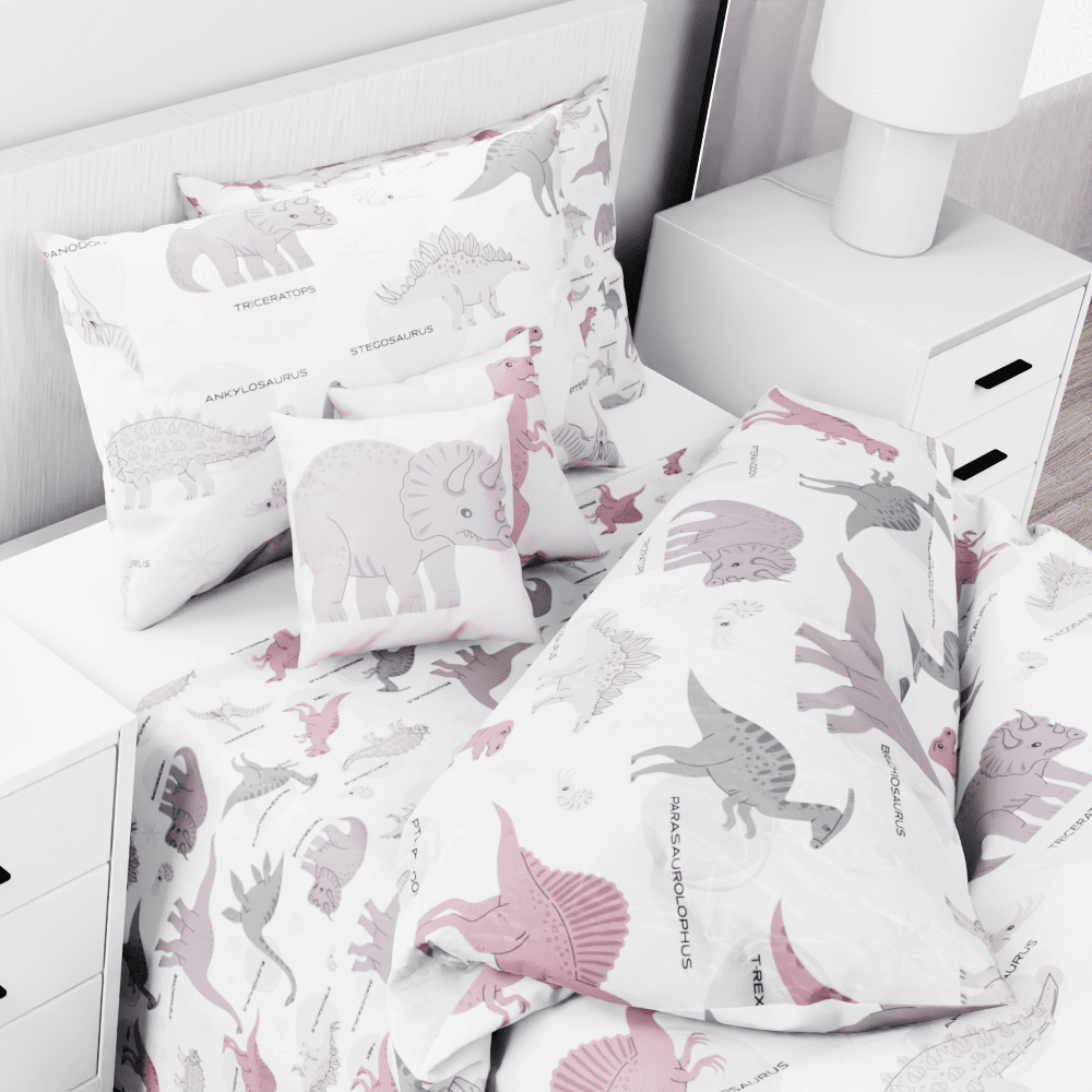 Pink Dinosaur Pattern Reversible Duvet Bed Set - Kidz Bedding