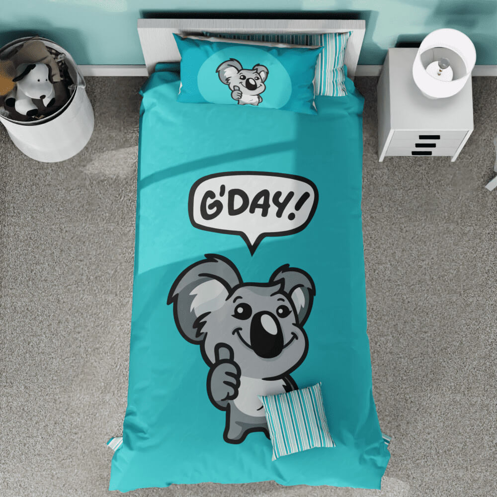 G'Day Koala Blue Striped Reversible Duvet Bed Set - Kidz Bedding