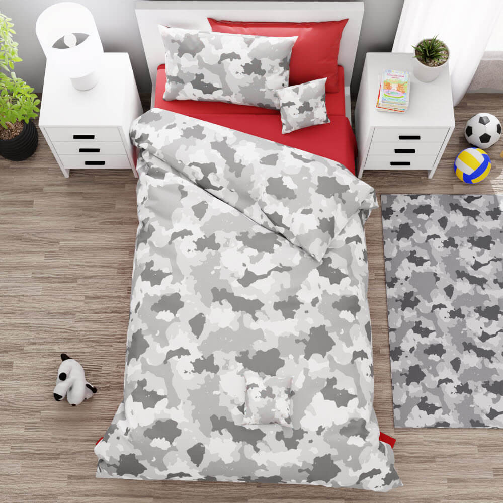 Camouflage Soft Gray Reversible Duvet Bed Set - Kidz Bedding