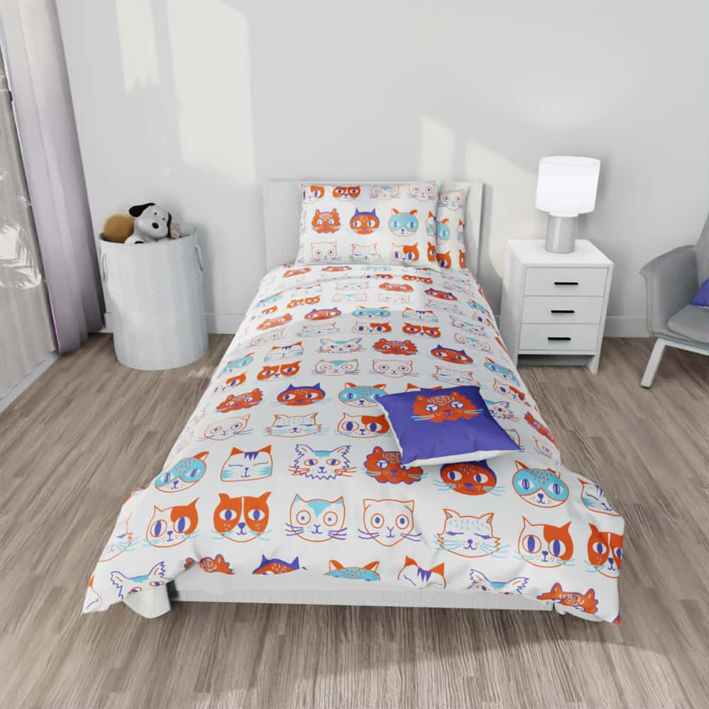 Cats for Kids Pattern Reversible Duvet Bed Set - Kidz Bedding