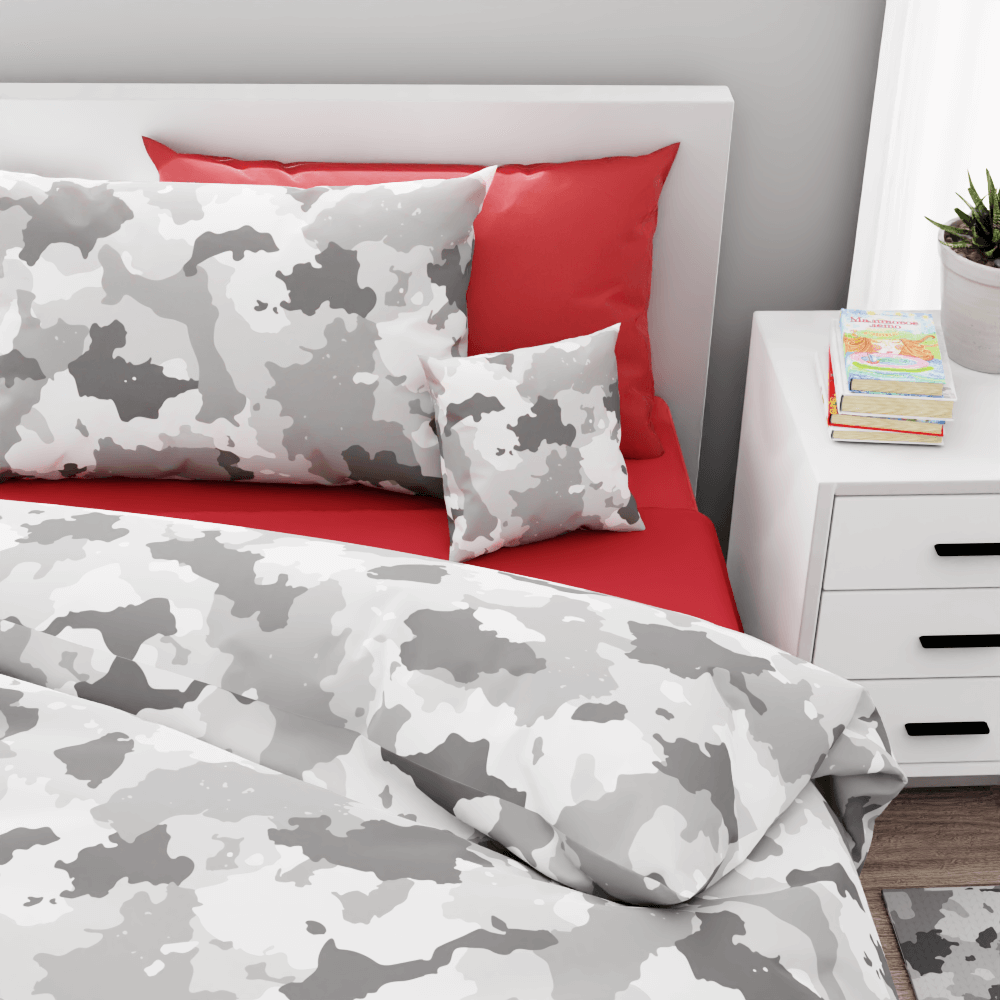 Camouflage Soft Gray Reversible Duvet Bed Set - Kidz Bedding