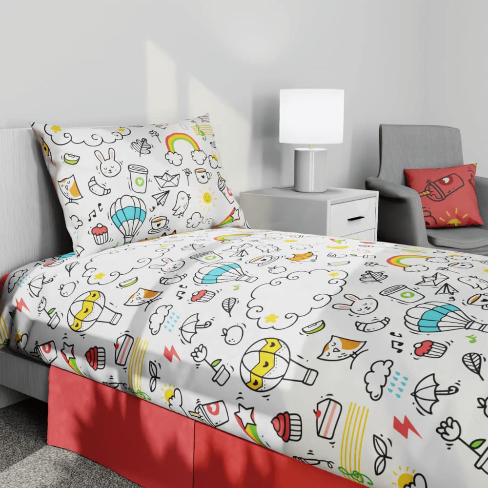 Kawaii Doodly Rainbows Reversible Duvet Bed Set - Kidz Bedding