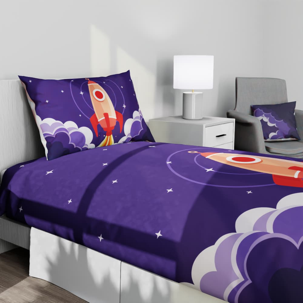 Space Rocket Blast Off Reversible Duvet Bed Set - Kidz Bedding