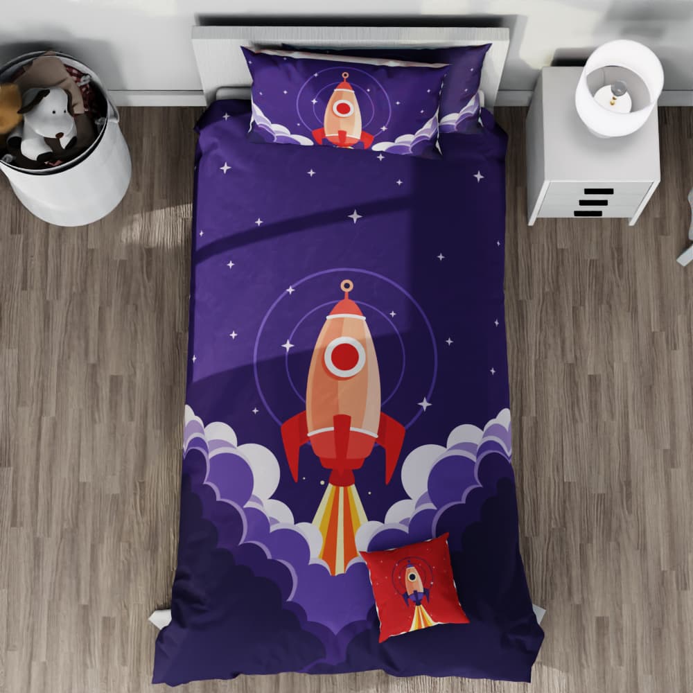 Space Rocket Blast Off Reversible Duvet Bed Set - Kidz Bedding