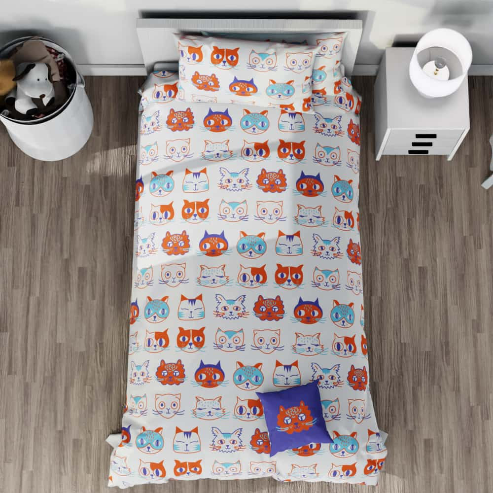 Cats for Kids Pattern Reversible Duvet Bed Set - Kidz Bedding