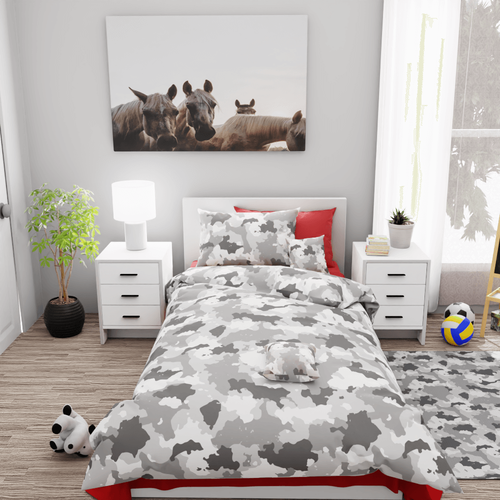 Camouflage Soft Gray Reversible Duvet Bed Set - Kidz Bedding