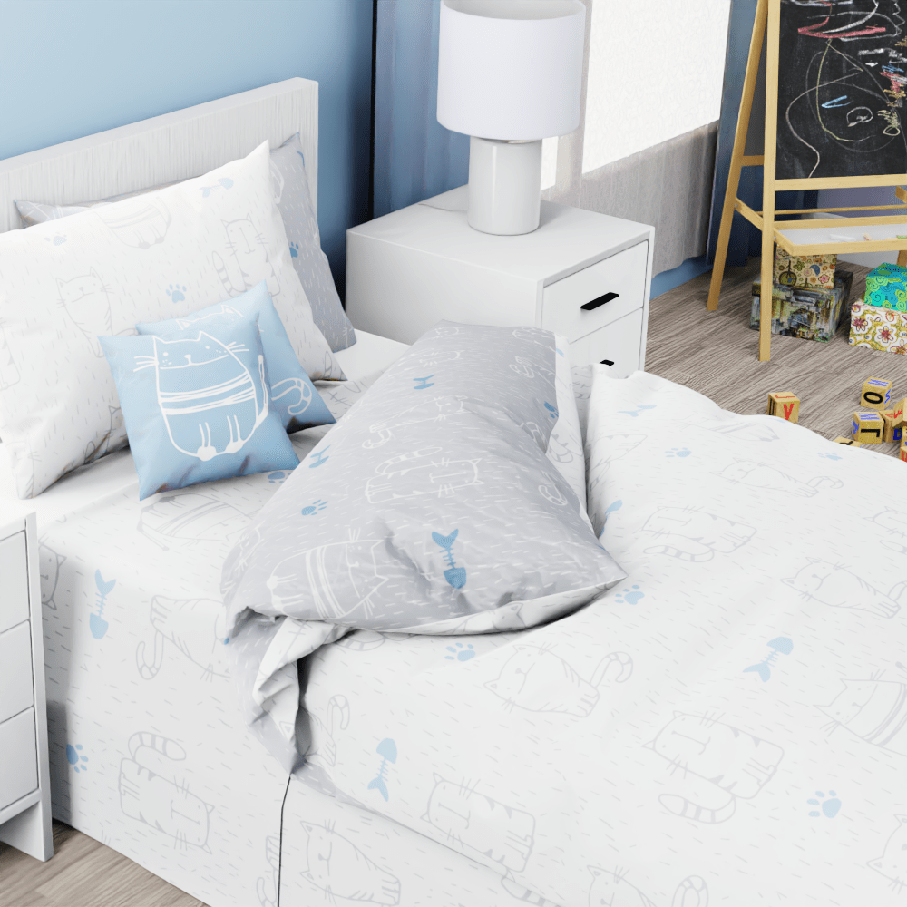 Cat Pattern Grey Reversible Duvet Bed Set - Kidz Bedding