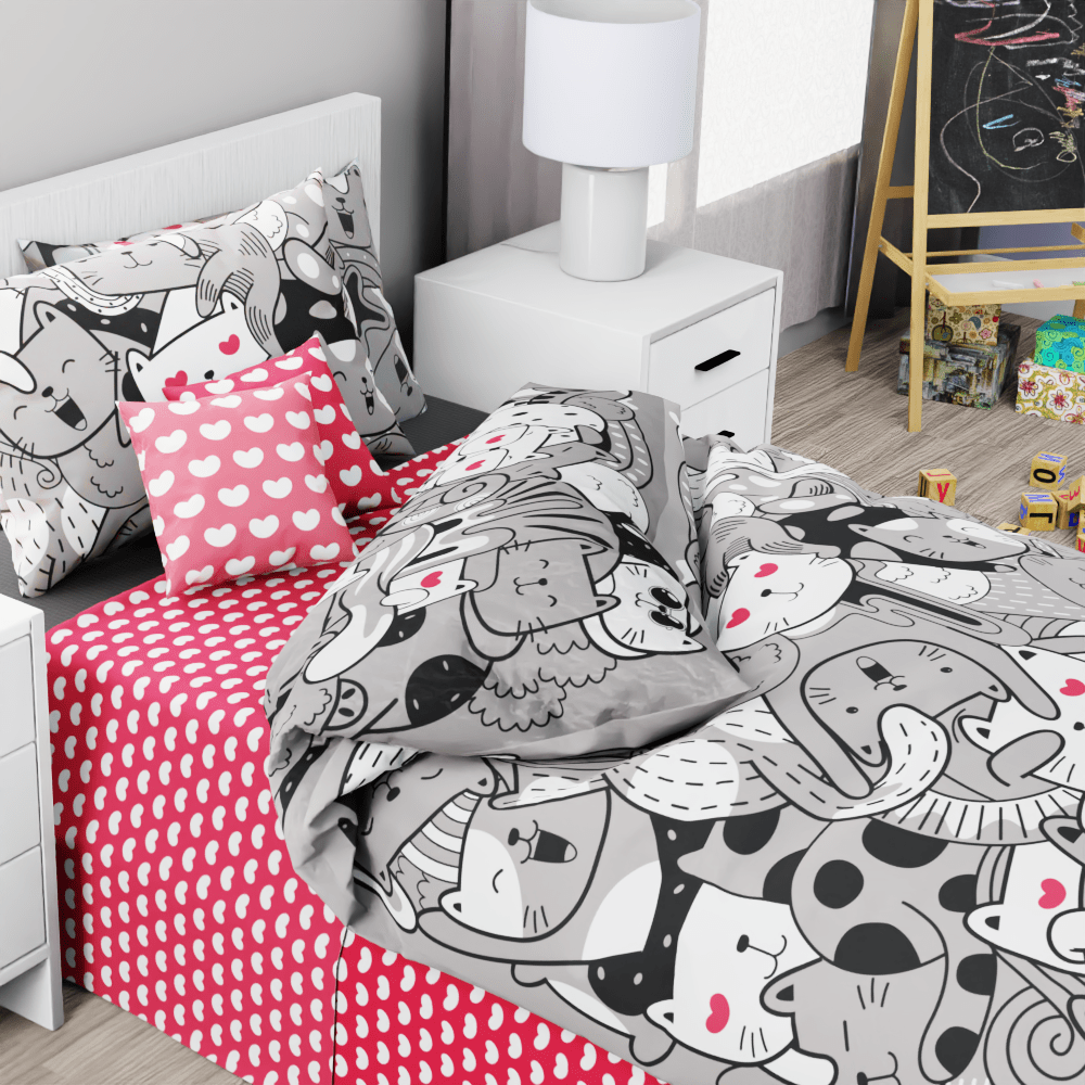 Cats and Hearts Reversible Duvet Bed Set - Kidz Bedding