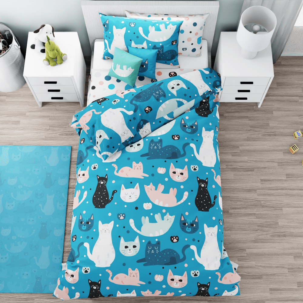 Cats and Pawprints Reversible Duvet Bed Set - Kidz Bedding