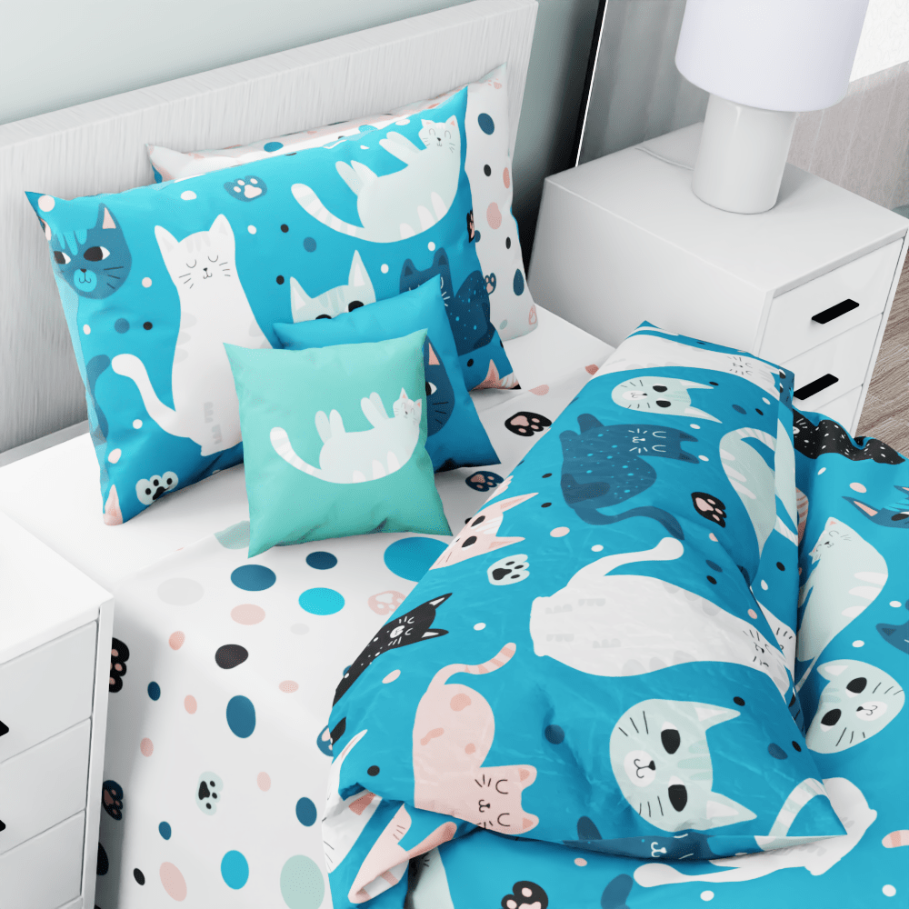 Cats and Pawprints Reversible Duvet Bed Set - Kidz Bedding