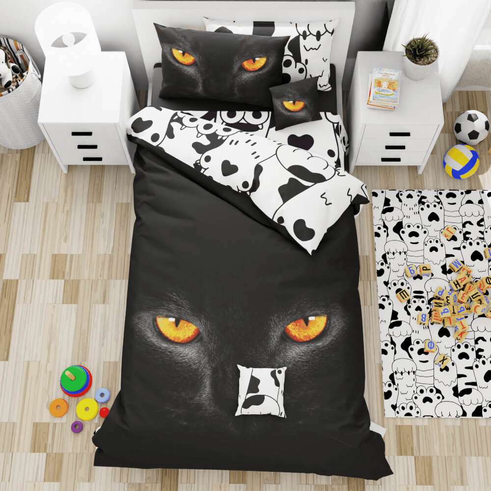 Black Cat Eyes Reversible Duvet Bed Set - Kidz Bedding