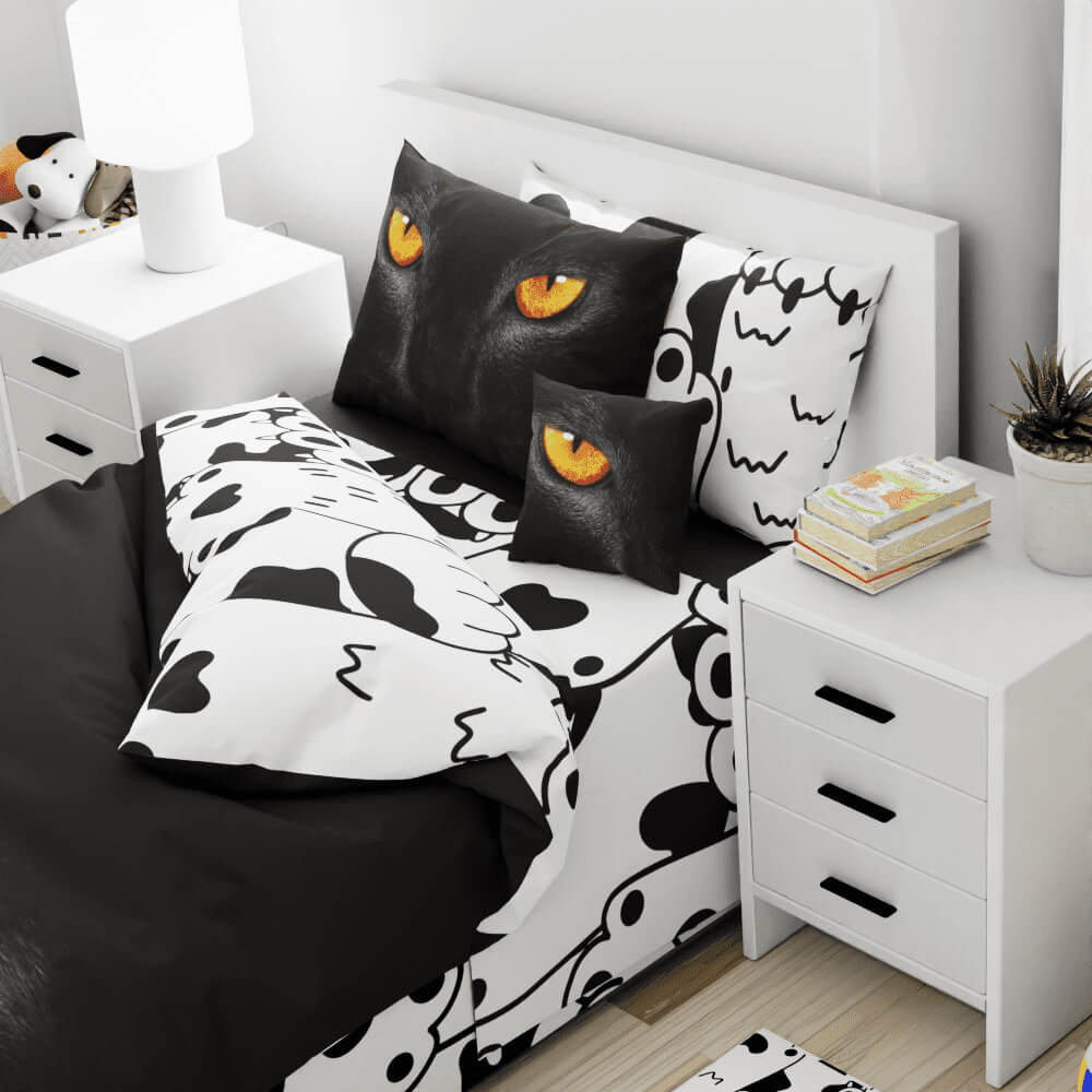 Black Cat Eyes Reversible Duvet Bed Set - Kidz Bedding