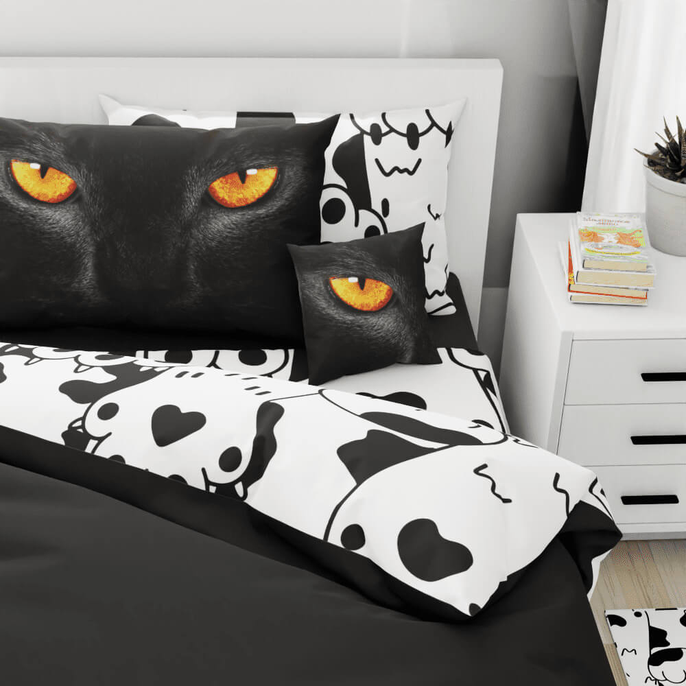 Black Cat Eyes Reversible Duvet Bed Set - Kidz Bedding