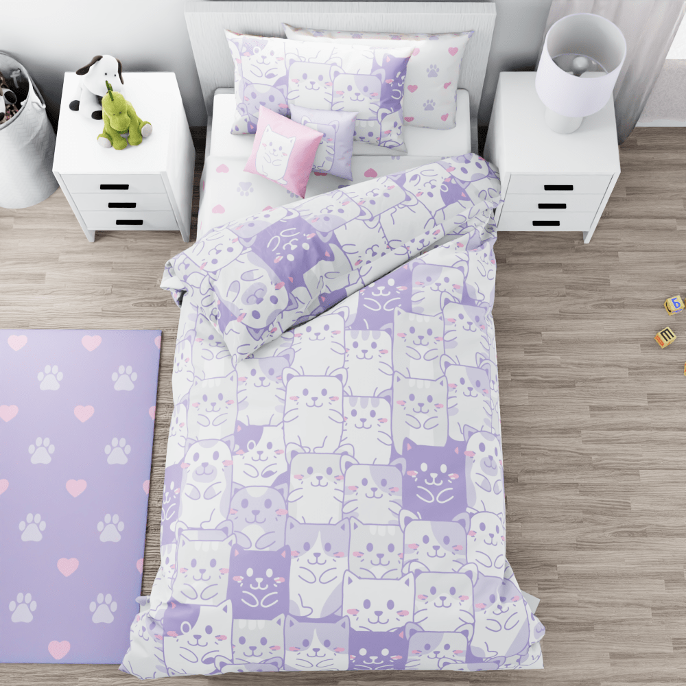 Purple Cats in a Group Reversible Duvet Bed Set - Kidz Bedding