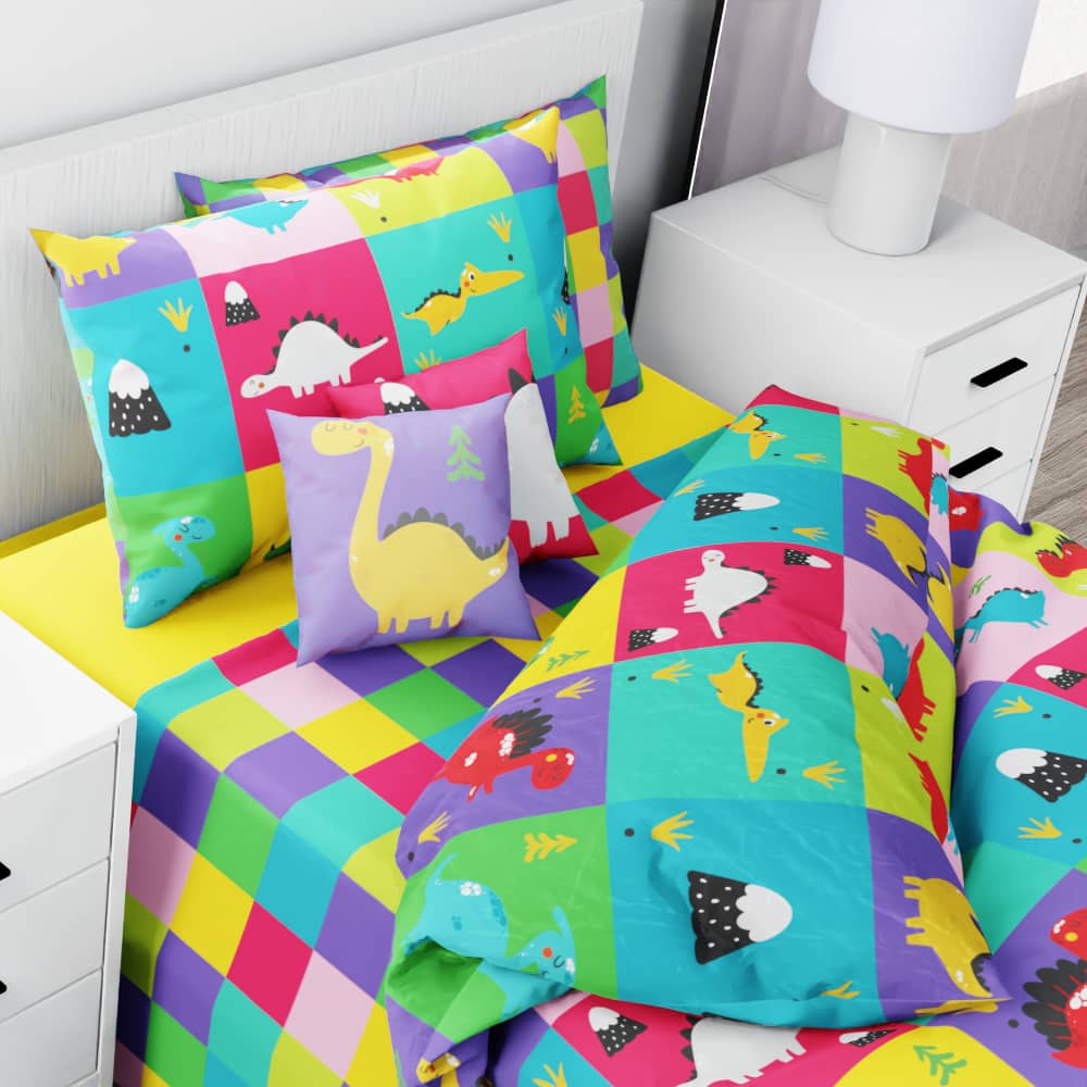 Dinosaur Checkerboard Reversible Duvet Bed Set - Kidz Bedding