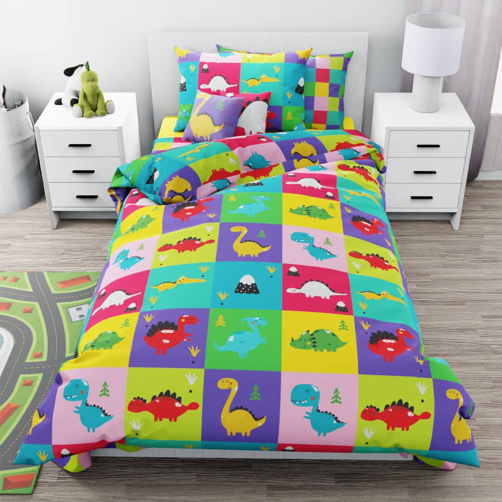 Dinosaur Checkerboard Reversible Duvet Bed Set - Kidz Bedding