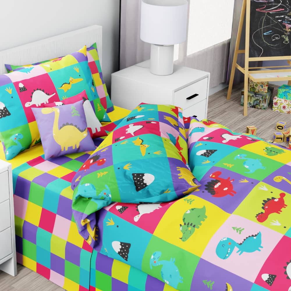 Dinosaur Checkerboard Reversible Duvet Bed Set - Kidz Bedding