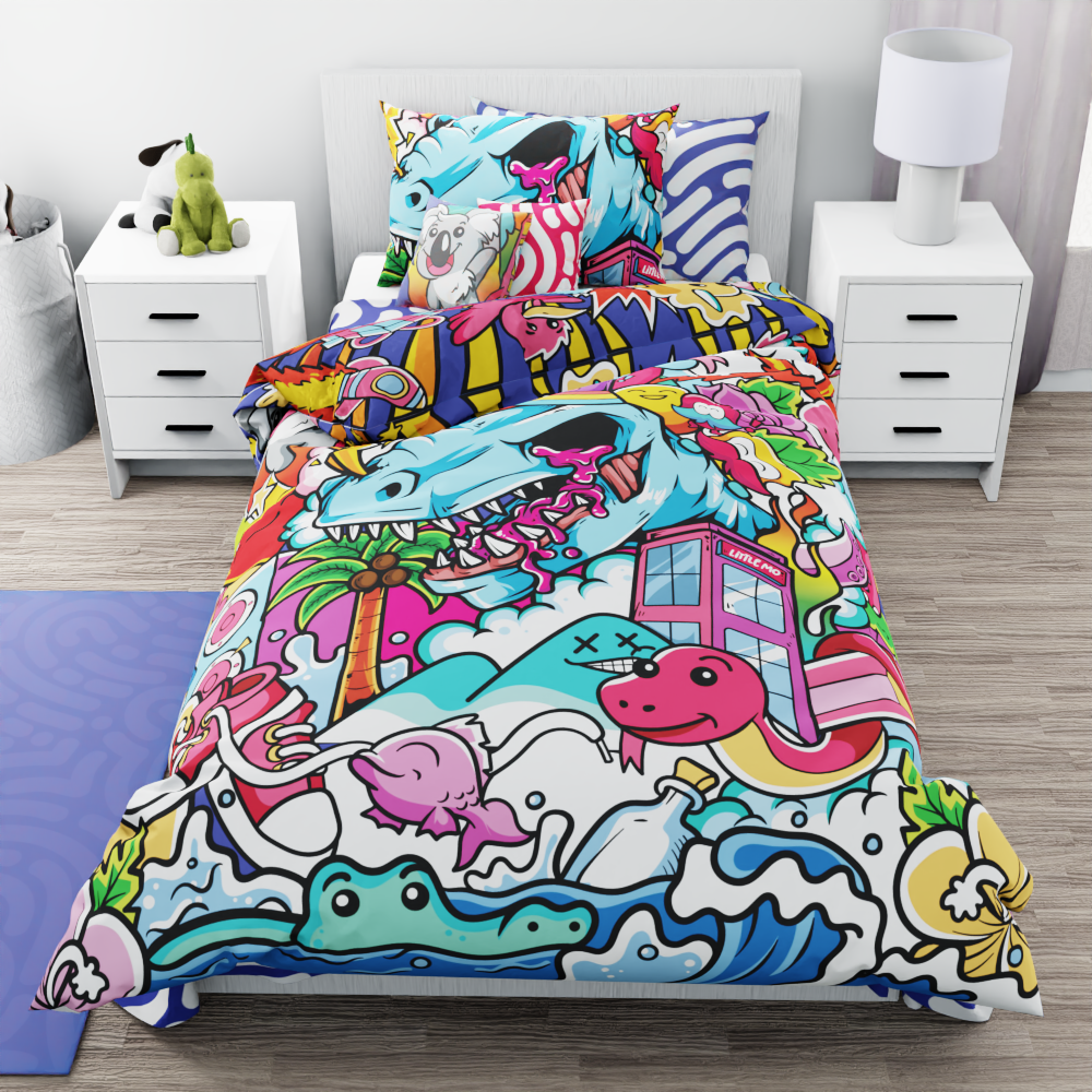 Dinosaur Graffiti Reversible Duvet Bed Set - Kidz Bedding