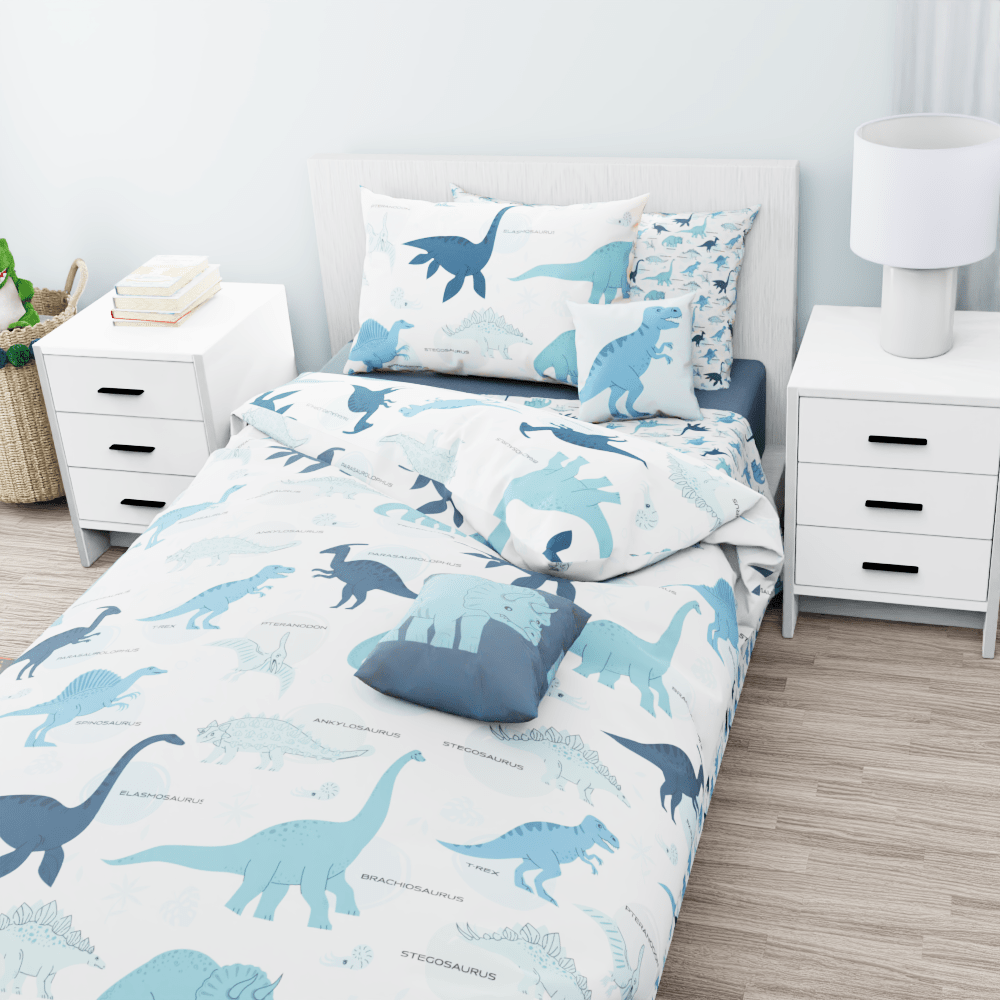 Blue Dinosaur Pattern Reversible Duvet Bed Set - Kidz Bedding