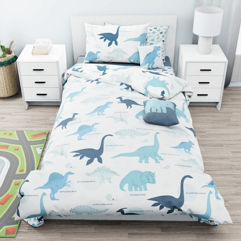 Blue Dinosaur Pattern Reversible Duvet Bed Set - Kidz Bedding