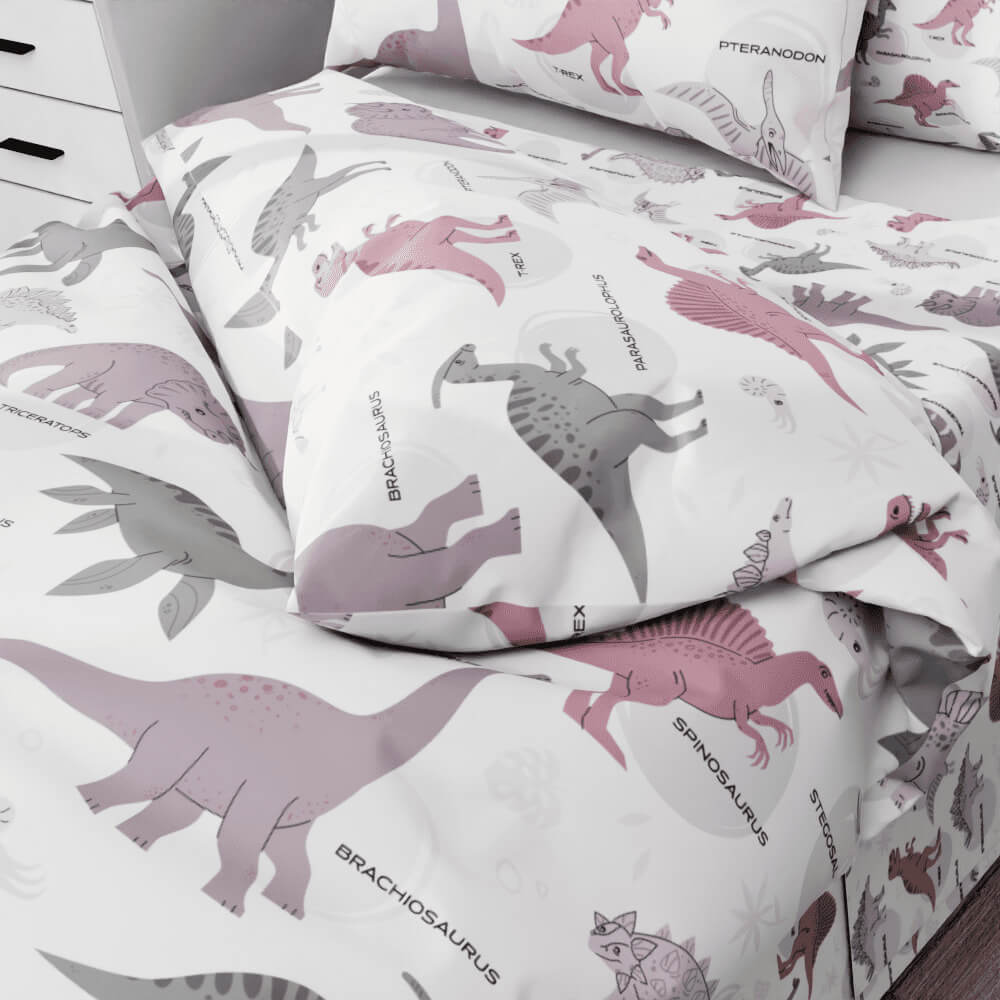 Pink Dinosaur Pattern Duvet Quilt Cover - Kidz Bedding