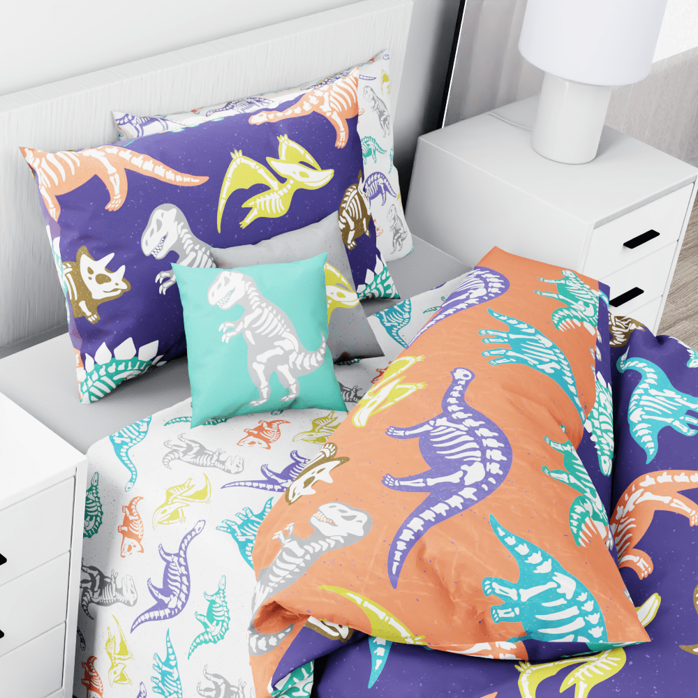 Dinosaur Skeletons Purple Reversible Duvet Bed Set - Kidz Bedding