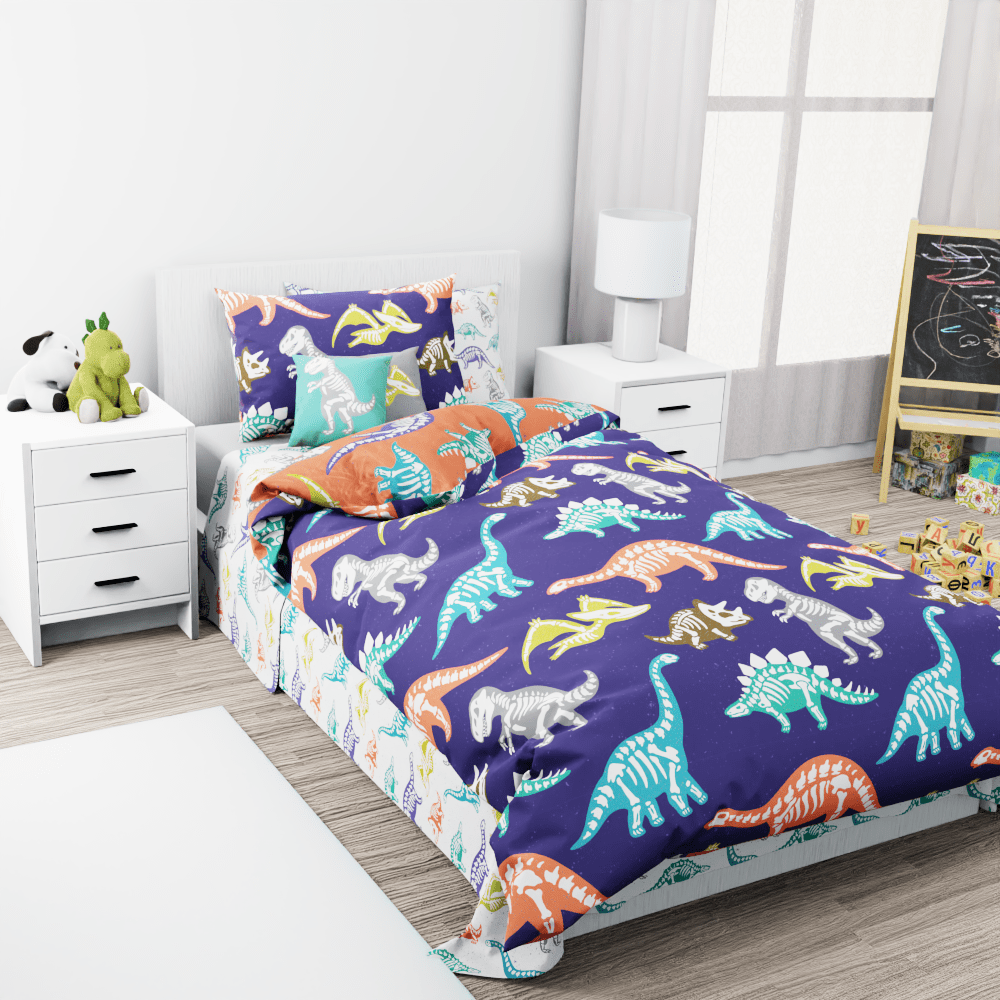 Dinosaur Skeletons Purple Reversible Duvet Bed Set - Kidz Bedding