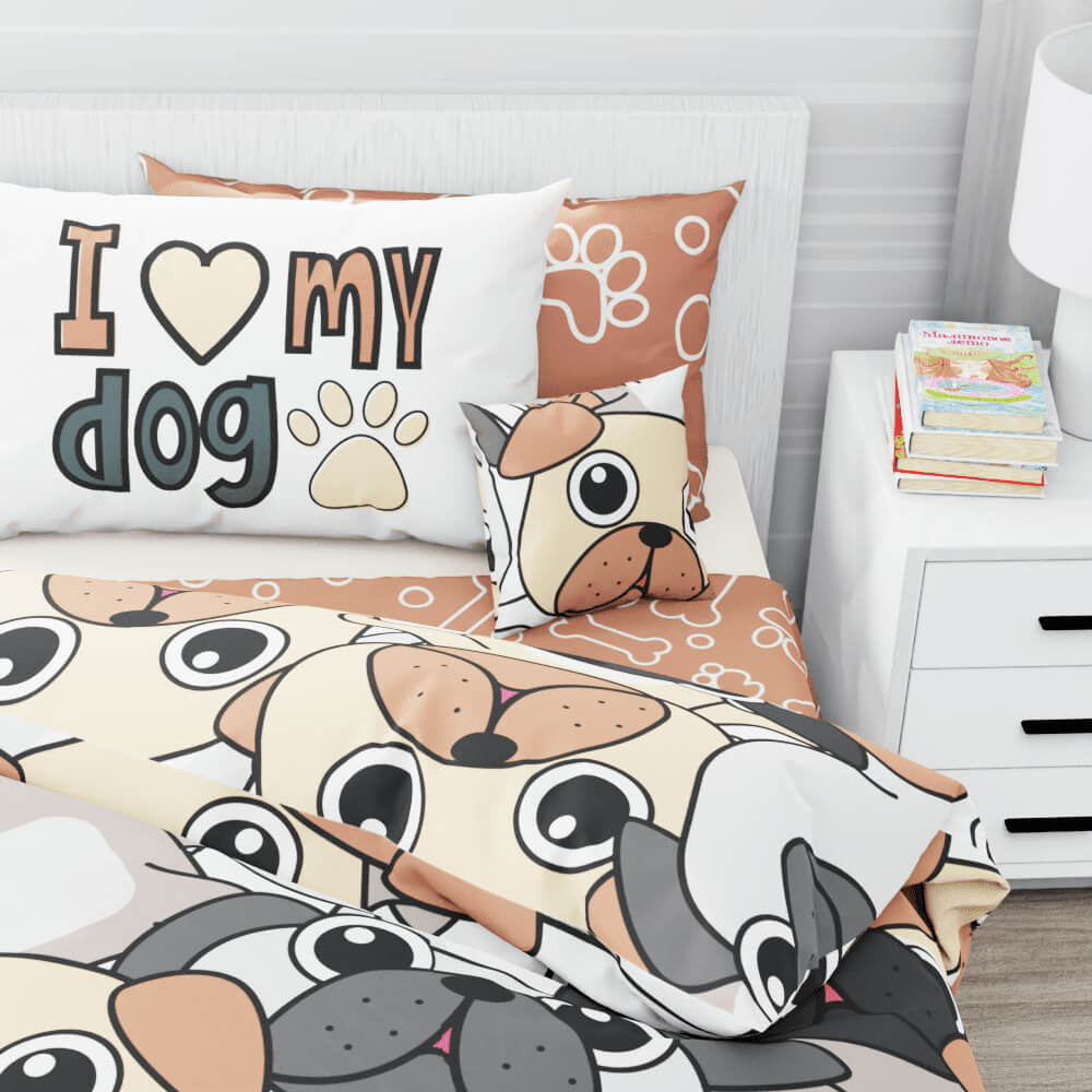 Big Face Dogs Reversible Duvet Bed Set - Kidz Bedding