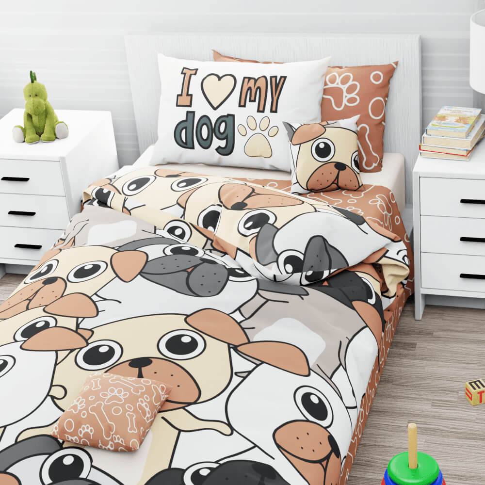 Big Face Dogs Reversible Duvet Bed Set - Kidz Bedding