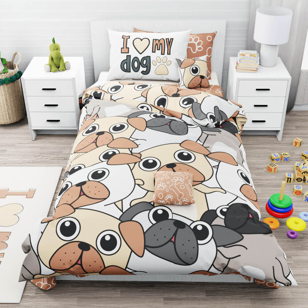 Big Face Dogs Reversible Duvet Bed Set - Kidz Bedding