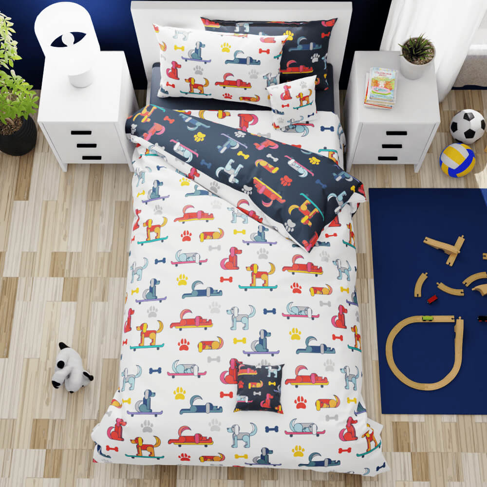 Dogs Skateboarding Reversible Duvet Bed Set - Kidz Bedding