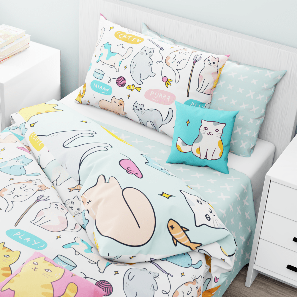 Cats Doodle Reversible Duvet Bed Set - Kidz Bedding