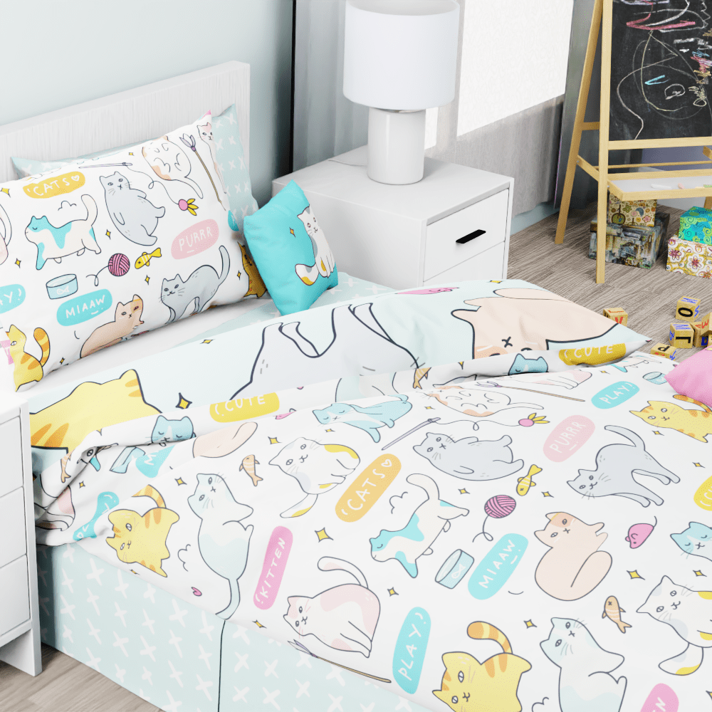 Cats Doodle Reversible Duvet Bed Set - Kidz Bedding