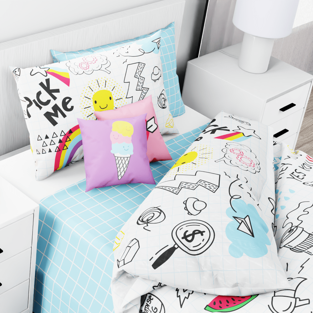 Doodly Rainbows Reversible Duvet Bed Set - Kidz Bedding