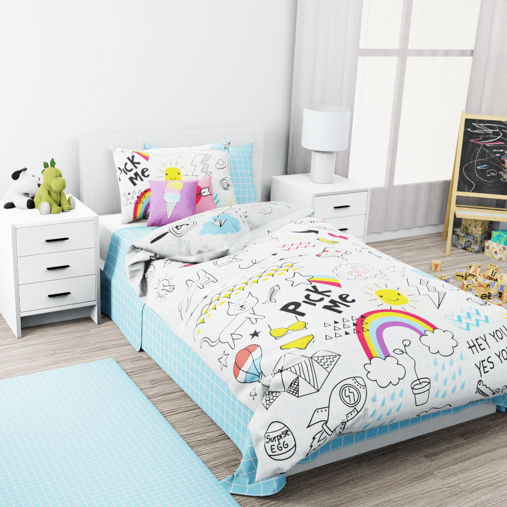 Doodly Rainbows Reversible Duvet Bed Set - Kidz Bedding