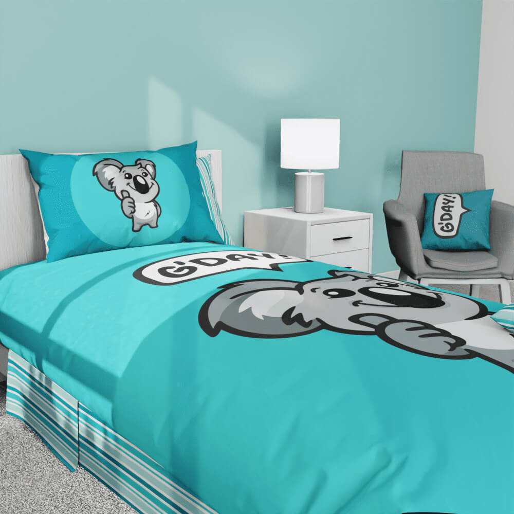 G'Day Koala Blue Striped Reversible Duvet Bed Set - Kidz Bedding