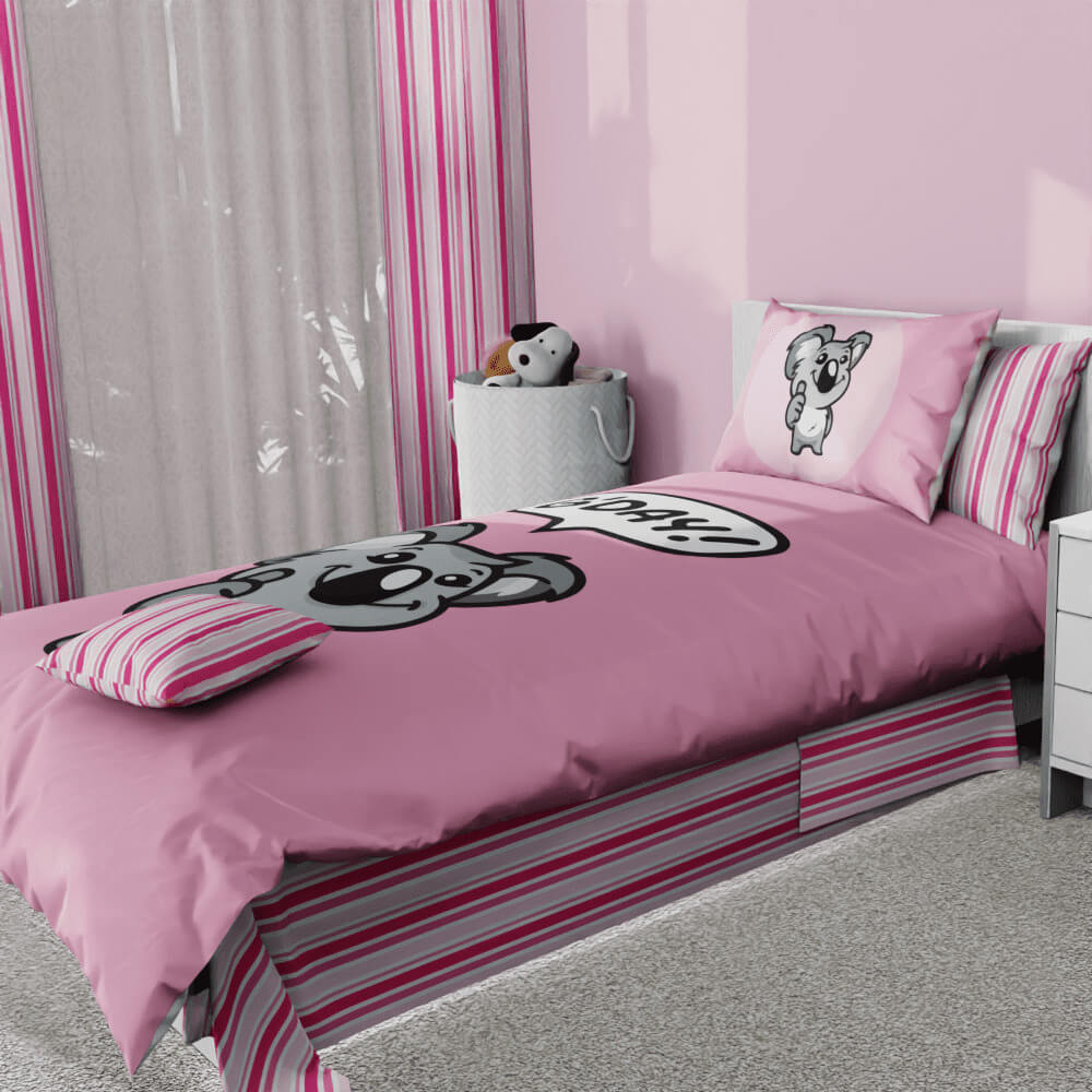 G'Day Koala Pink Striped Reversible Duvet Bed Set - Kidz Bedding