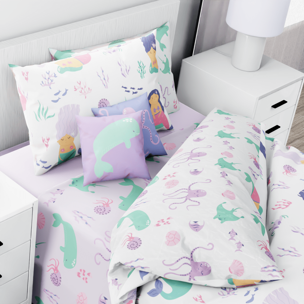 Mermaid and Friends Purple Pattern Reversible Duvet Bed Set - Kidz Bedding