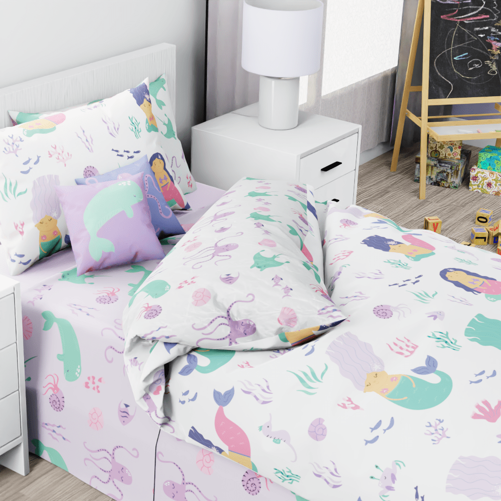 Mermaid and Friends Purple Pattern Reversible Duvet Bed Set - Kidz Bedding