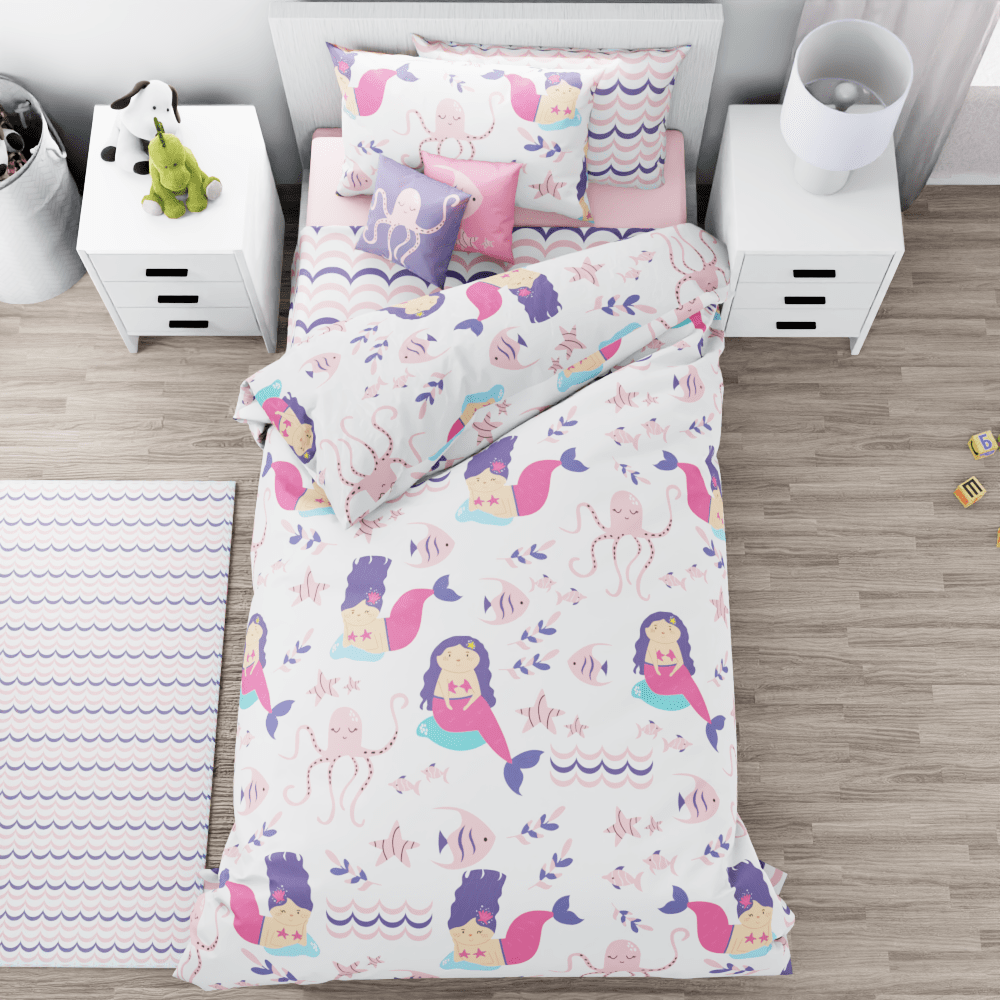 Mermaid and Friends Pink Pattern Reversible Duvet Bed Set - Kidz Bedding