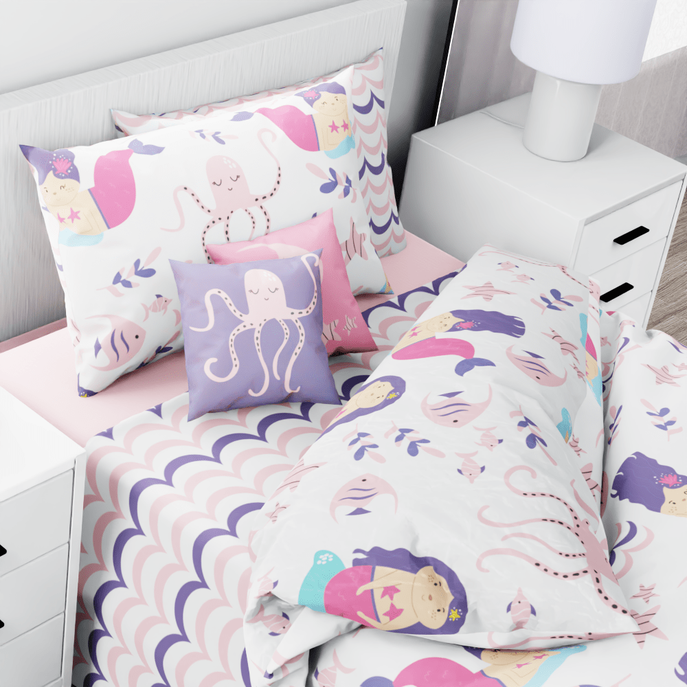 Mermaid and Friends Pink Pattern Reversible Duvet Bed Set - Kidz Bedding