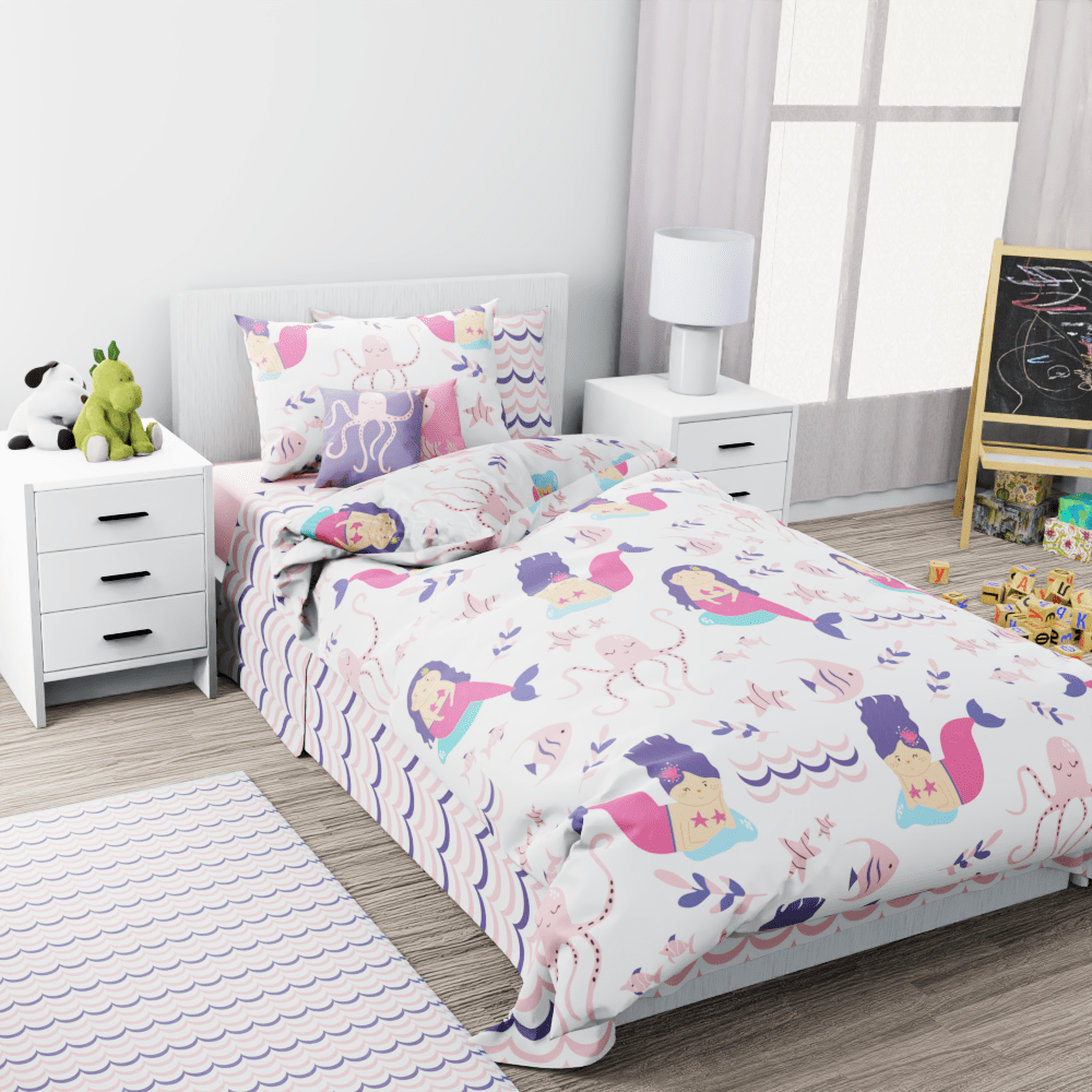 Mermaid and Friends Pink Pattern Reversible Duvet Bed Set - Kidz Bedding