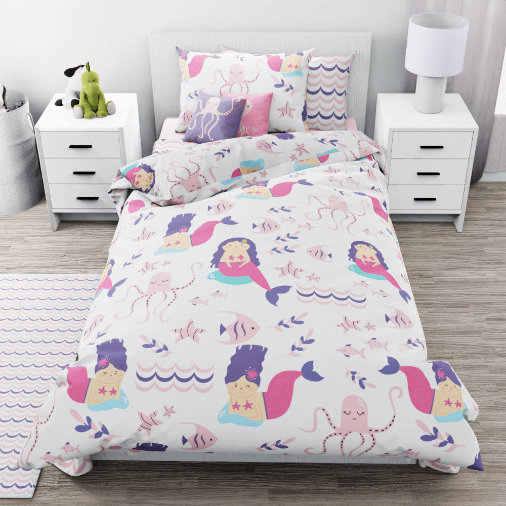 Mermaid and Friends Pink Pattern Reversible Duvet Bed Set - Kidz Bedding