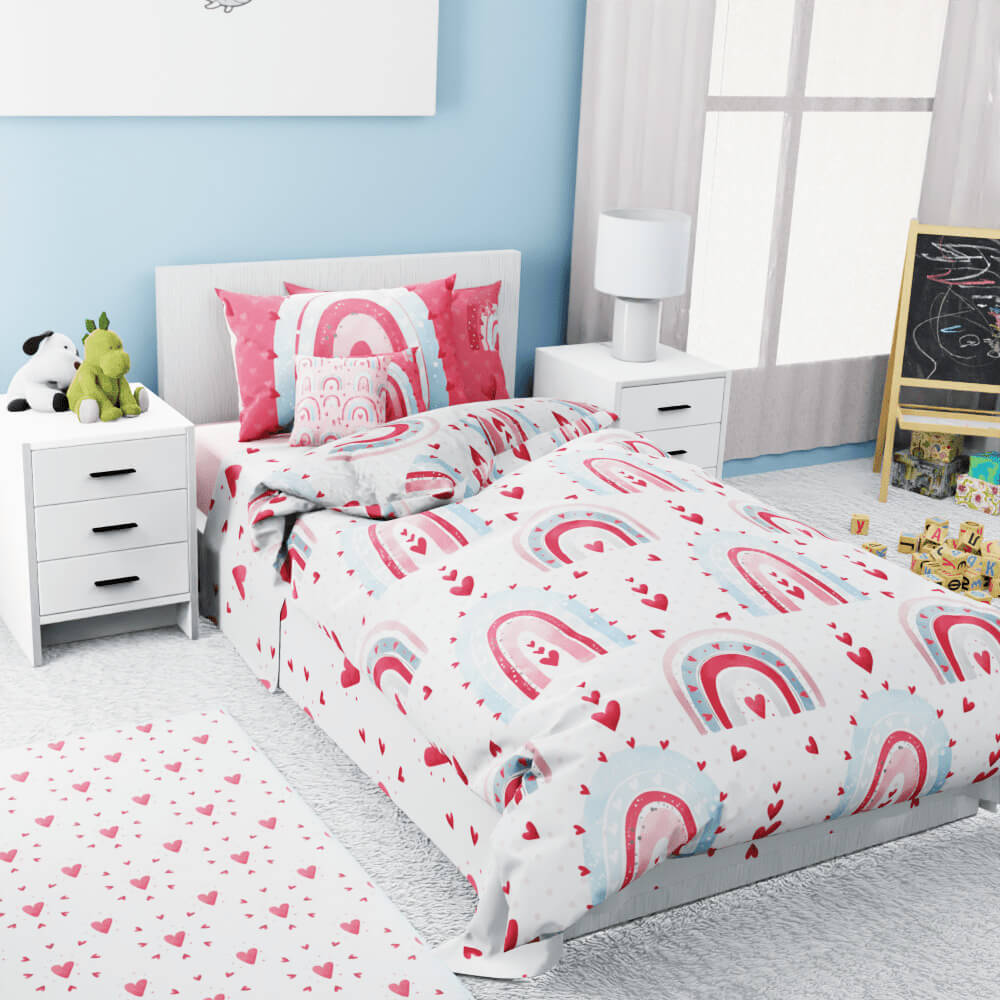 Rainbows & Hearts Duvet Reversible Duvet Bed Set - Kidz Bedding