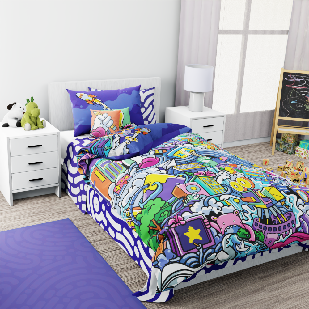 Robots Graffiti Reversible Duvet Bed Set - Kidz Bedding