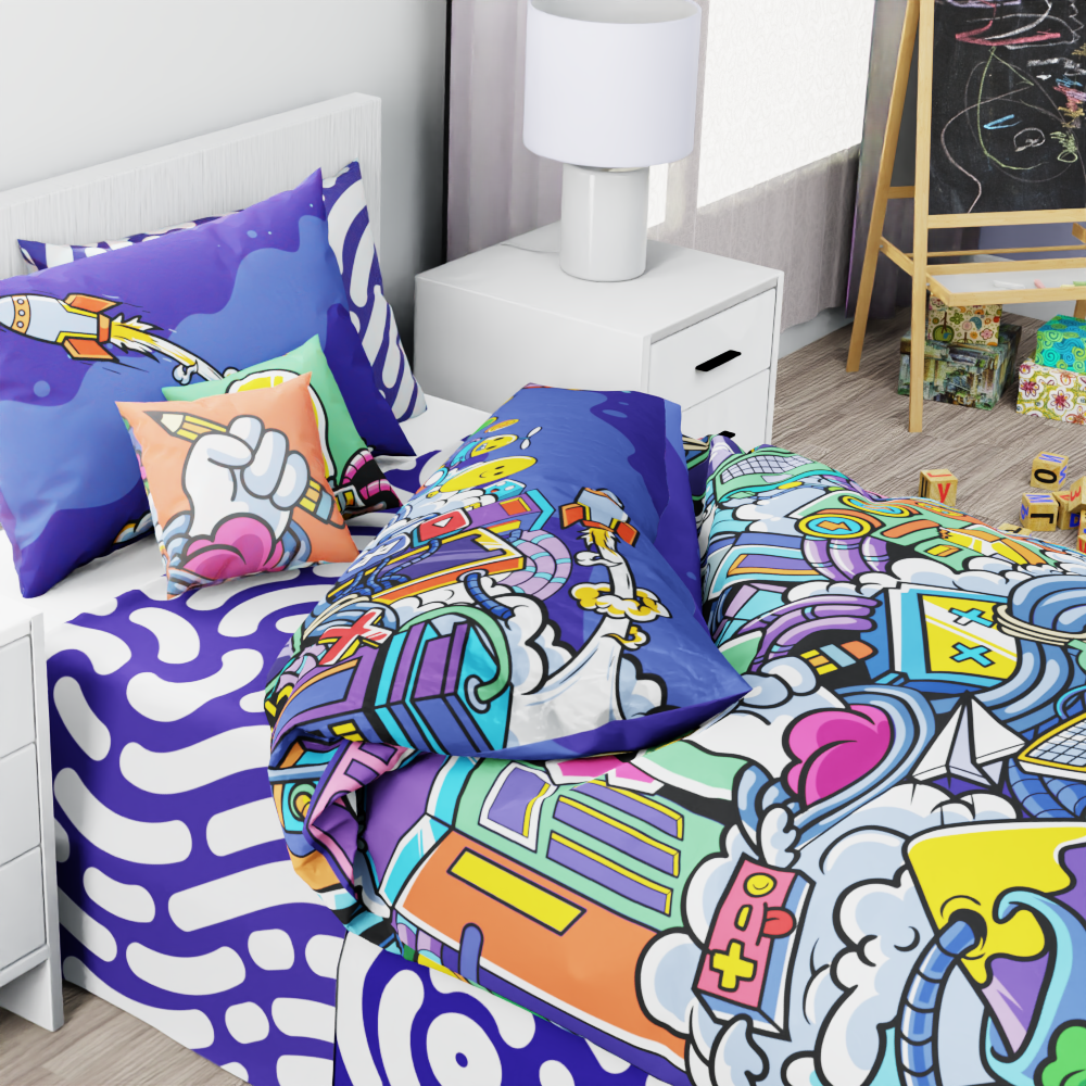 Robots Graffiti Reversible Duvet Bed Set - Kidz Bedding