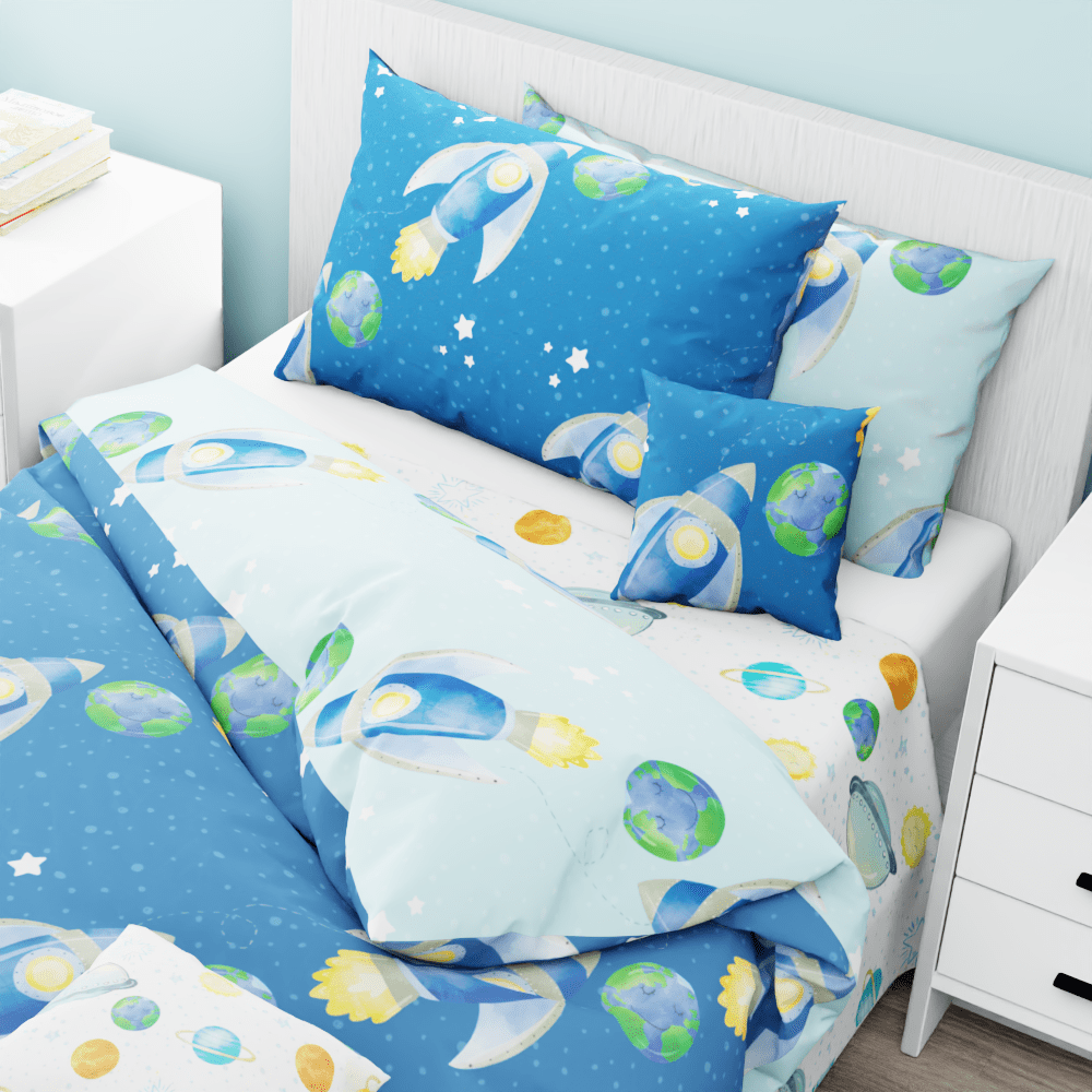 Blast Off Rockets in Space Reversible Duvet Bed Set - Kidz Bedding