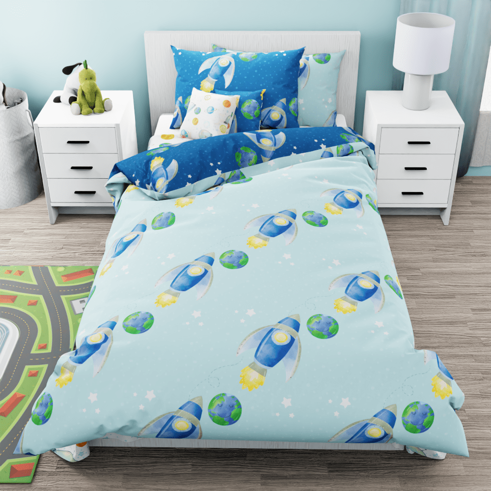 Blast Off Rockets in Space Reversible Duvet Bed Set - Kidz Bedding